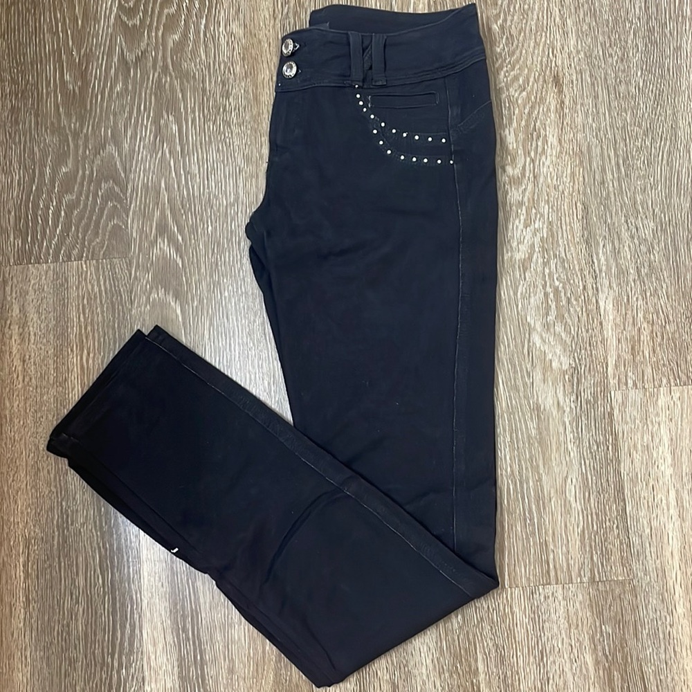 U Turn Black Jeans With Stud And Rhinestone Design, Size L/42